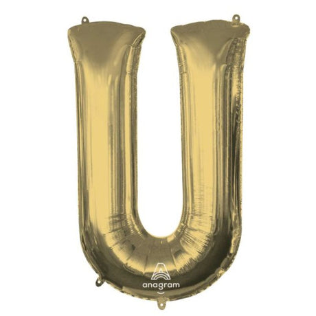 SuperShape Letter U balloon in White Gold, 86cm, stylish decor for parties and events, durable and elegant design.