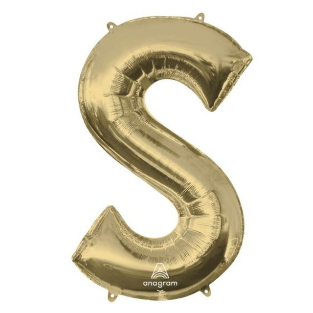 SuperShape Letter S balloon in elegant white gold, 86cm, perfect for celebrations and eye-catching decor.