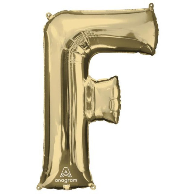 SuperShape Letter F in stunning white gold, 86cm self-sealing foil balloon, perfect for any celebration or party decoration.