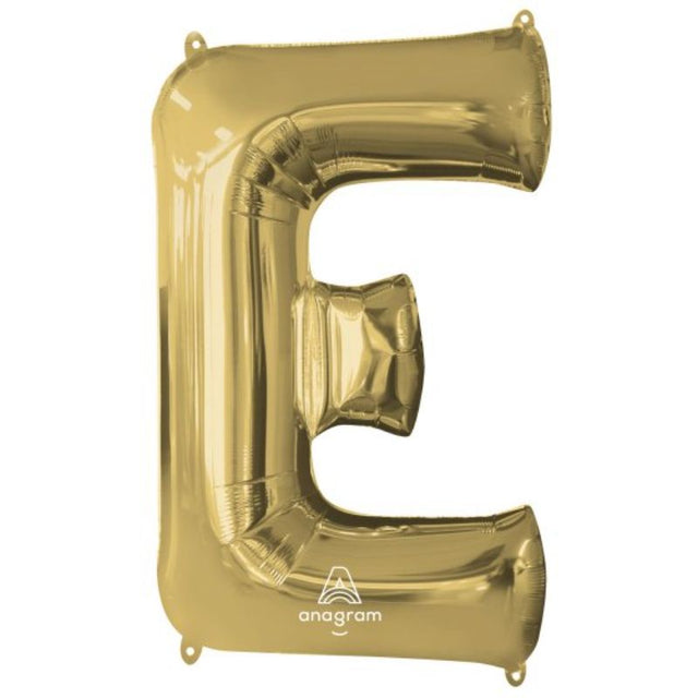 Elegant SuperShape Letter E balloon in white gold, 86cm foil, perfect for sophisticated party celebrations and decor.