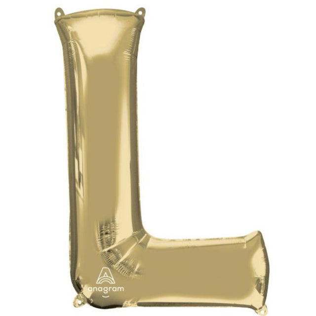 SuperShape Letter L balloon in white gold, 86cm, self-sealing, perfect for festive celebrations and stylish decor.