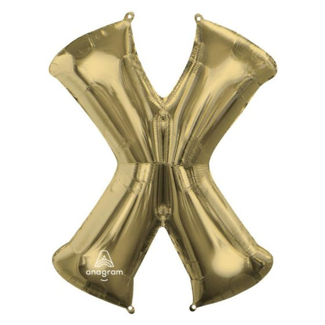 SuperShape Letter X in white gold, 86cm self-sealing foil balloon for elegant celebrations and themed parties.