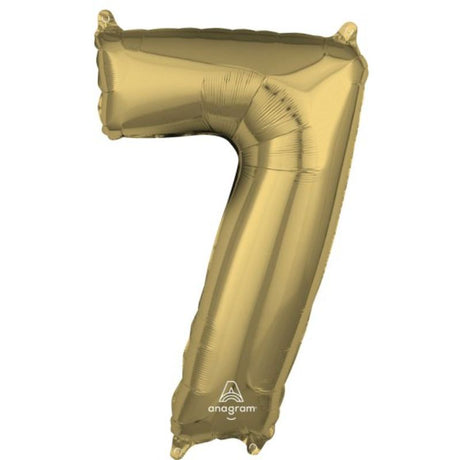 Mid-size white gold numeral 7 foil balloon, 66cm, perfect for stylish celebrations and eye-catching decor.