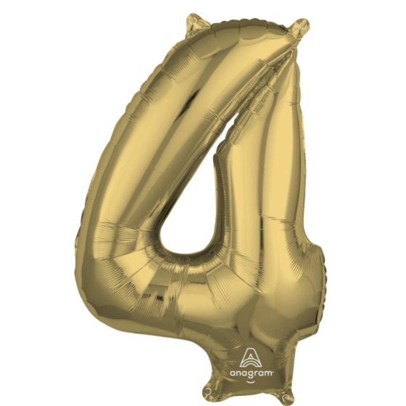 Mid-size white gold numeral 4 balloon, 66cm, ideal for elegant celebrations, easy to inflate, and self-sealing.