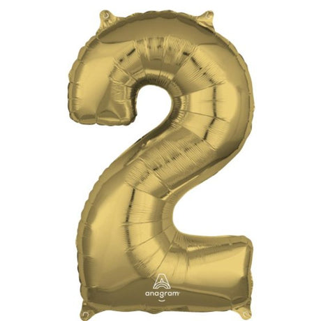 Mid-size white gold numeral 2 foil balloon, 66cm, perfect for elegant celebrations and special occasions.