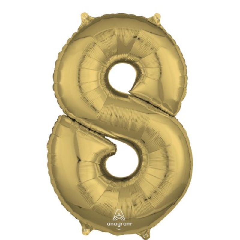 Mid-size white gold numeral 8 balloon, 66cm, elegant decoration for birthdays and anniversaries, self-sealing foil.