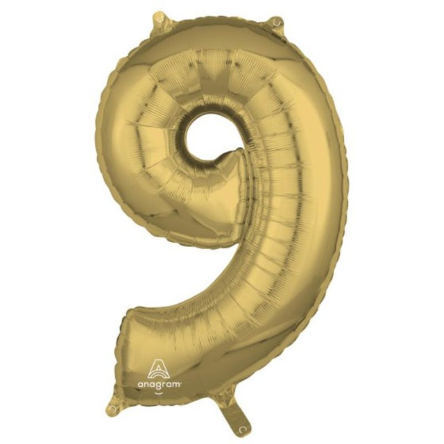 Mid-size white gold numeral 9 balloon, 66cm, perfect for elegant celebrations and party decor.