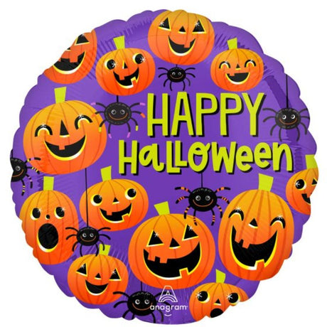 Vibrant 45cm spiders and pumpkins balloons, ideal for Halloween parties and decorations, self-sealing and durable.