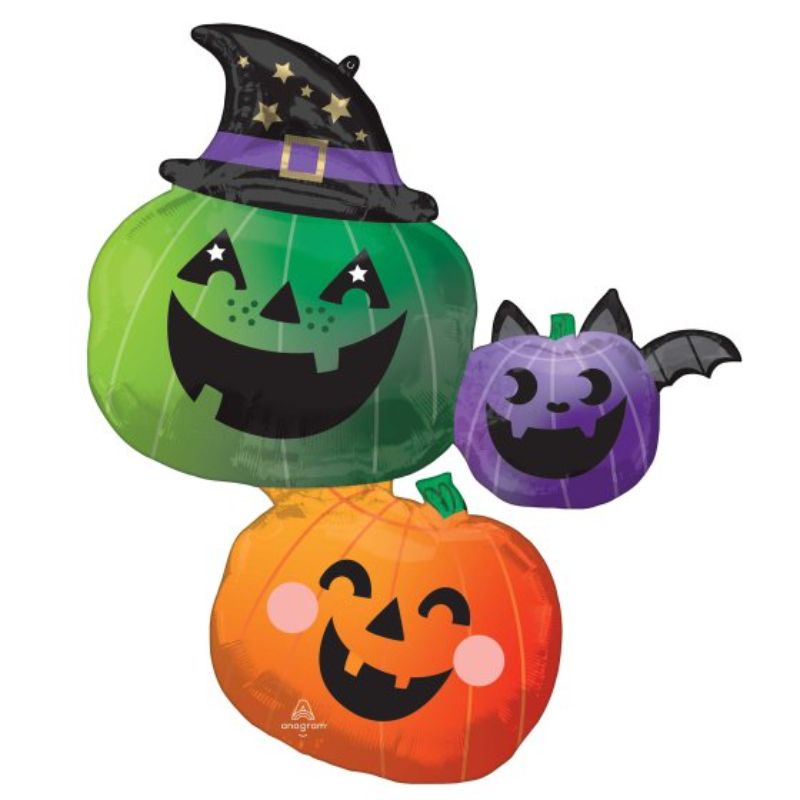 Vibrant 73cm x 83cm pumpkin-shaped foil balloon, perfect for Halloween parties and festive decorations.