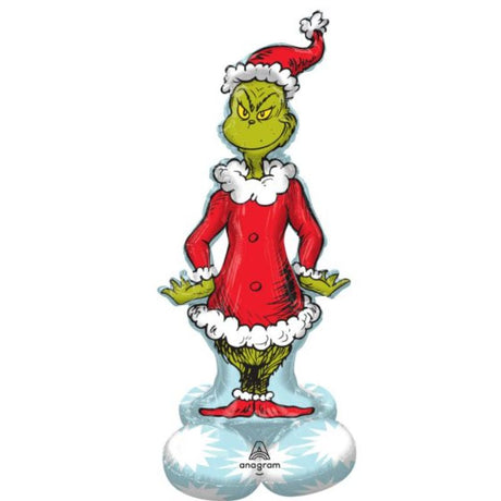 Inflatable AirLoonz Dr. Seuss The Grinch balloon, 66cm x 147cm, perfect for festive holiday decorations and gatherings.