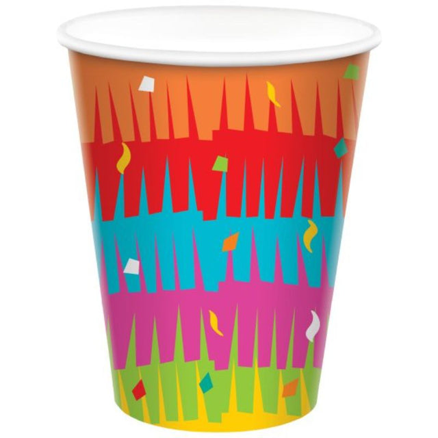 Colorful pack of 8 eco-friendly 9oz paper cups, perfect for parties and casual gatherings.