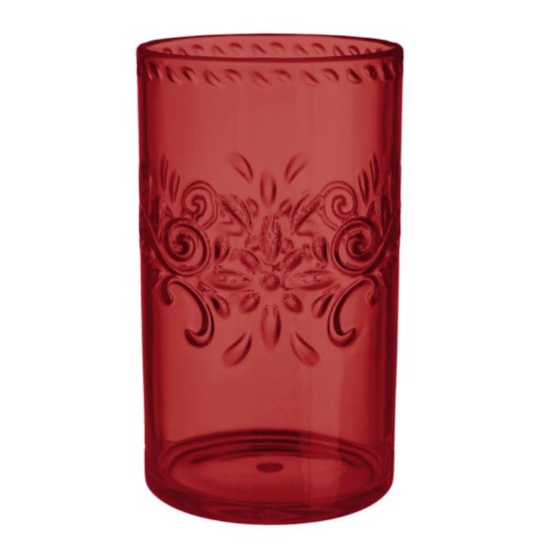 Dark red floral debossed highball tumbler, 532ml, durable, eco-friendly, perfect for any occasion, stylish drinkware accessory.