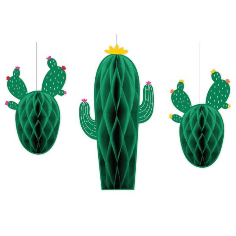 Fiesta Cactus Hanging Honeycomb Decorations - Pack of 3
