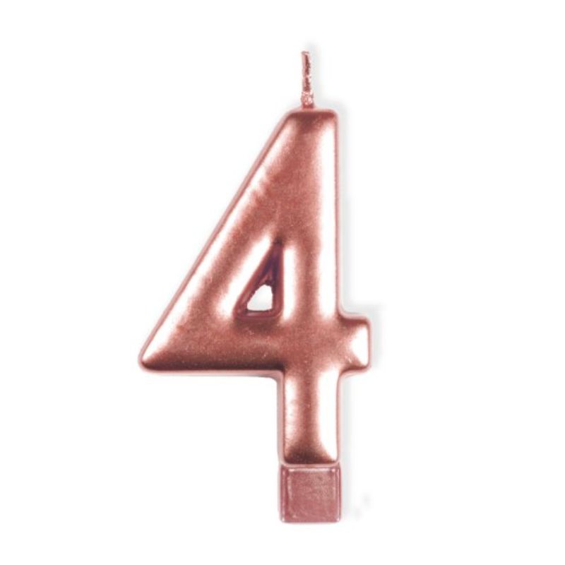 Rose gold numeral candle #4, 8cm tall, elegant decor for birthdays and anniversaries, adds sophistication to cake displays.