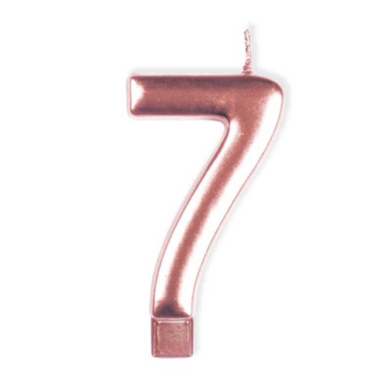 Rose gold numeral candle #7, 8cm, perfect for elegant celebrations and cake decor, burns evenly for lasting moments.