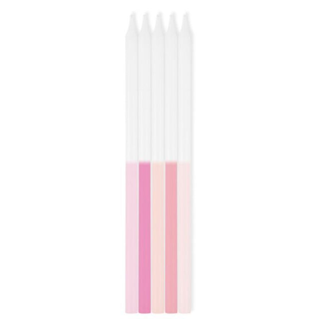 Elegant pack of 10 pink ombre taper candles, 12cm tall, perfect for enhancing ambiance at events or home decor.