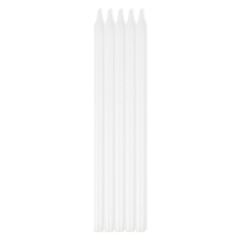Elegant pack of 10 white taper candles, 12cm high, perfect for dining and events, burns cleanly with minimal smoke.