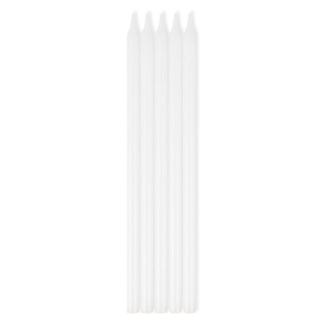 Elegant pack of 10 white taper candles, 12cm high, perfect for dining and events, burns cleanly with minimal smoke.