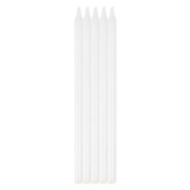 Elegant pack of 10 white taper candles, 12cm high, perfect for dining and events, burns cleanly with minimal smoke.