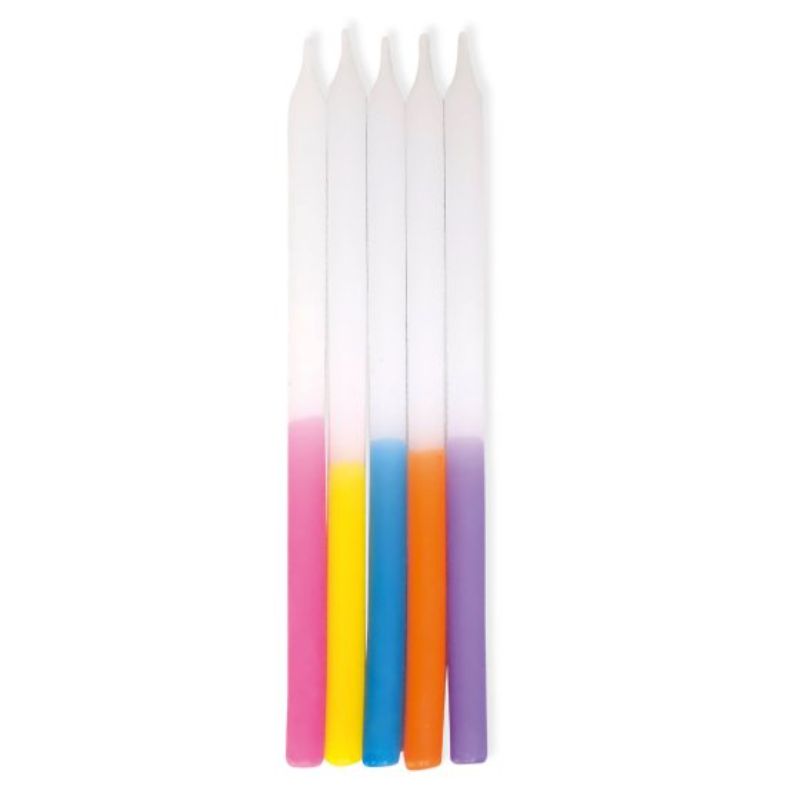 Colorful pack of 10 Rainbow Ombre Taper Candles, perfect for enhancing decor and creating a vibrant ambiance.