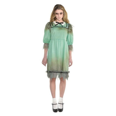 Elegant women’s Halloween dress featuring intricate detailing, perfect for spooky events and cosplay. Size 10-12.