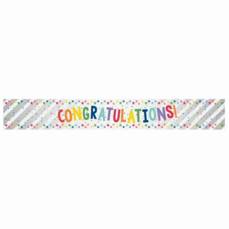 Vibrant 2.7m multi-coloured "Congratulations" banner, perfect for celebrations and events to enhance festive decor.