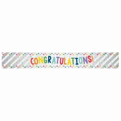 Vibrant 2.7m multi-coloured "Congratulations" banner, perfect for celebrations and events to enhance festive decor.