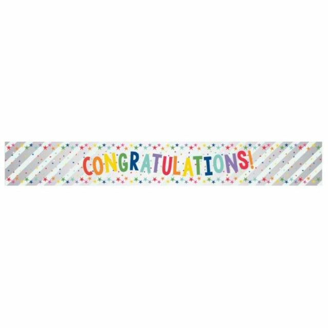 Vibrant 2.7m multi-coloured "Congratulations" banner, perfect for celebrations and events to enhance festive decor.