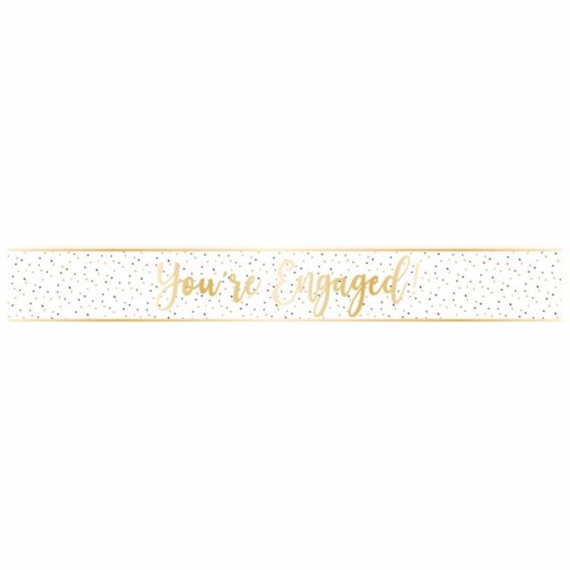 Gold foil engagement banner measuring 2.7m, perfect for adding glamour to your celebration and photo backdrops.