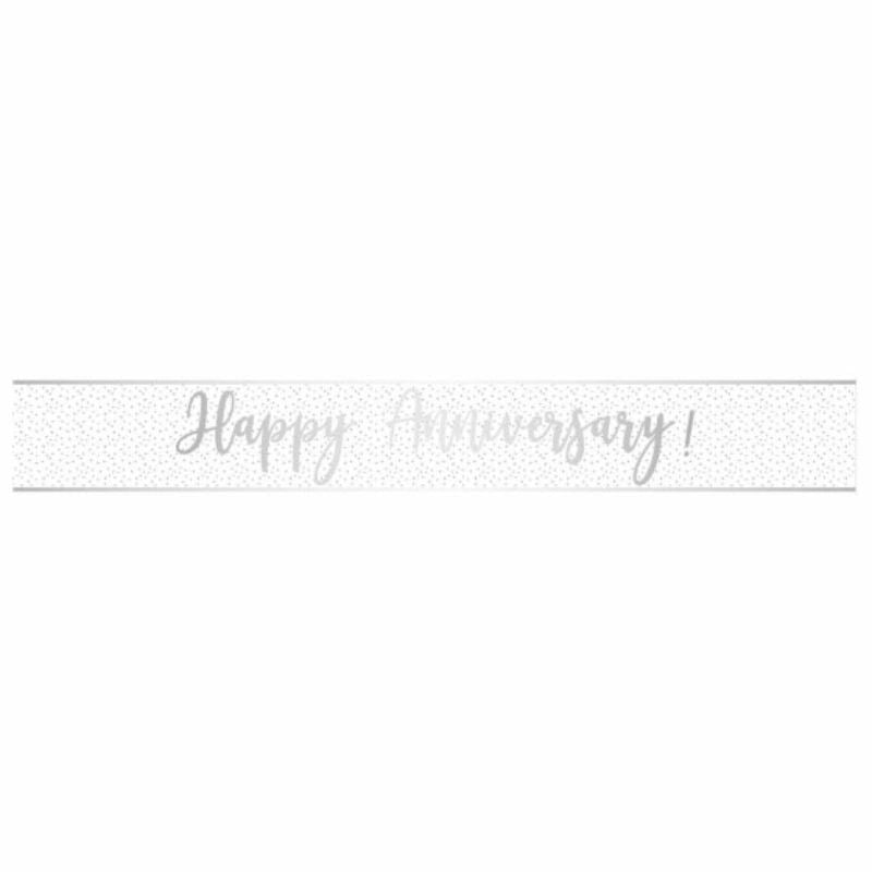 Elegant silver foil "Happy Anniversary" banner, 2.7m, perfect for adding glamour to any anniversary celebration.