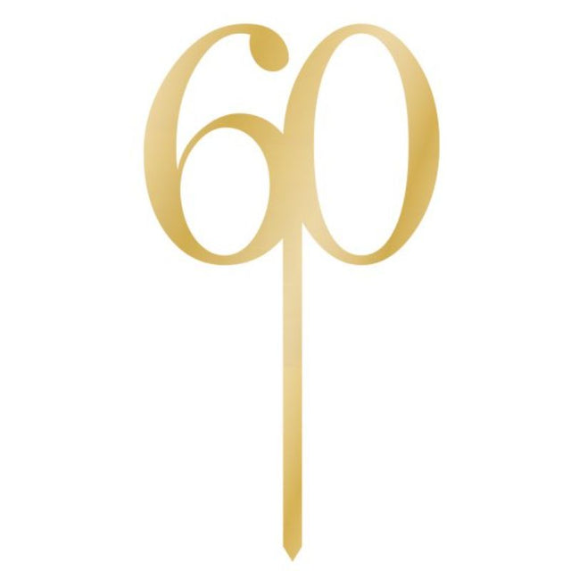 Gold acrylic cake topper featuring "60" for milestone celebrations, perfect for birthdays, anniversaries, and holiday festivities.