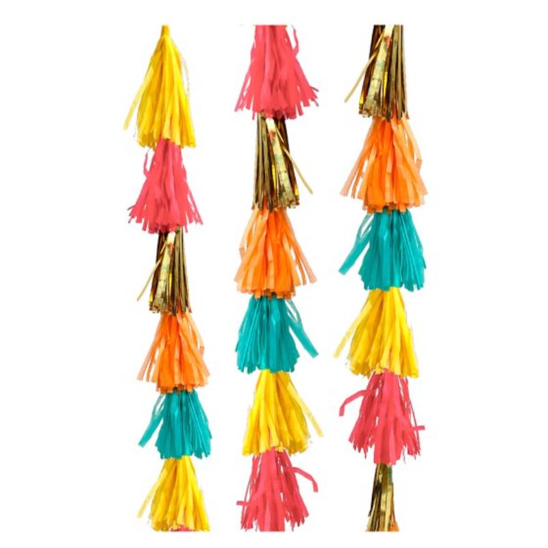 Vibrant 1.3m Diwali tassel garland crafted from paper and foil, perfect for festive decor indoors or outdoors.