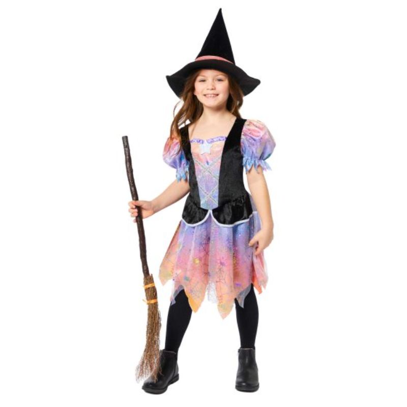 Ombre witch costume for girls 3-4 years, featuring purple and black gradient design, complete with a pointy hat.