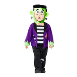 Costume Little Frankie for boys 6-8 years features top, trousers, and headpiece for a spooky Halloween look.