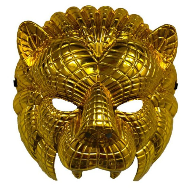 Gold Lion Mask from Squid Game, featuring intricate details and a shimmering finish, ideal for cosplay and themed events.