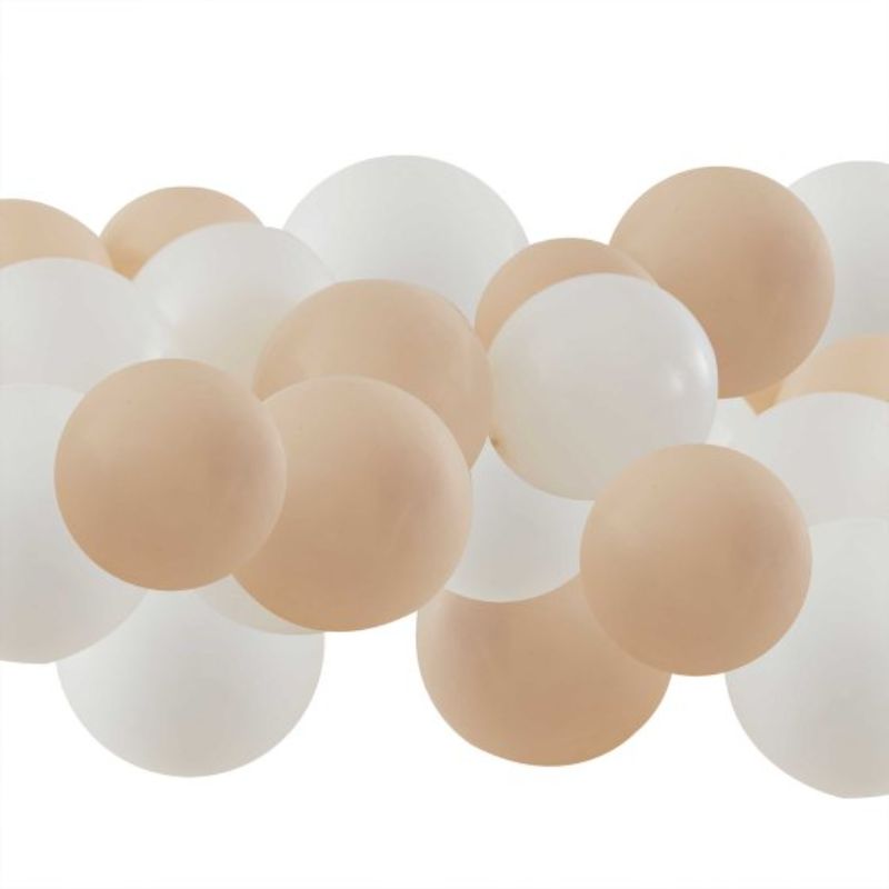 Ginger Ray 12cm balloon pack in sand, beige, and white, featuring 40 elegant balloons for celebrations and decorations.