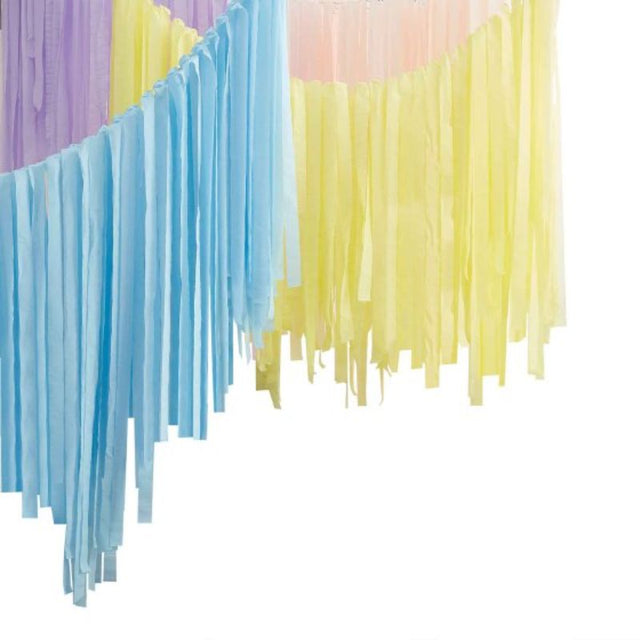 Colorful pastel streamers for ceiling decor, perfect for parties and celebrations, enhancing any space's festive atmosphere.