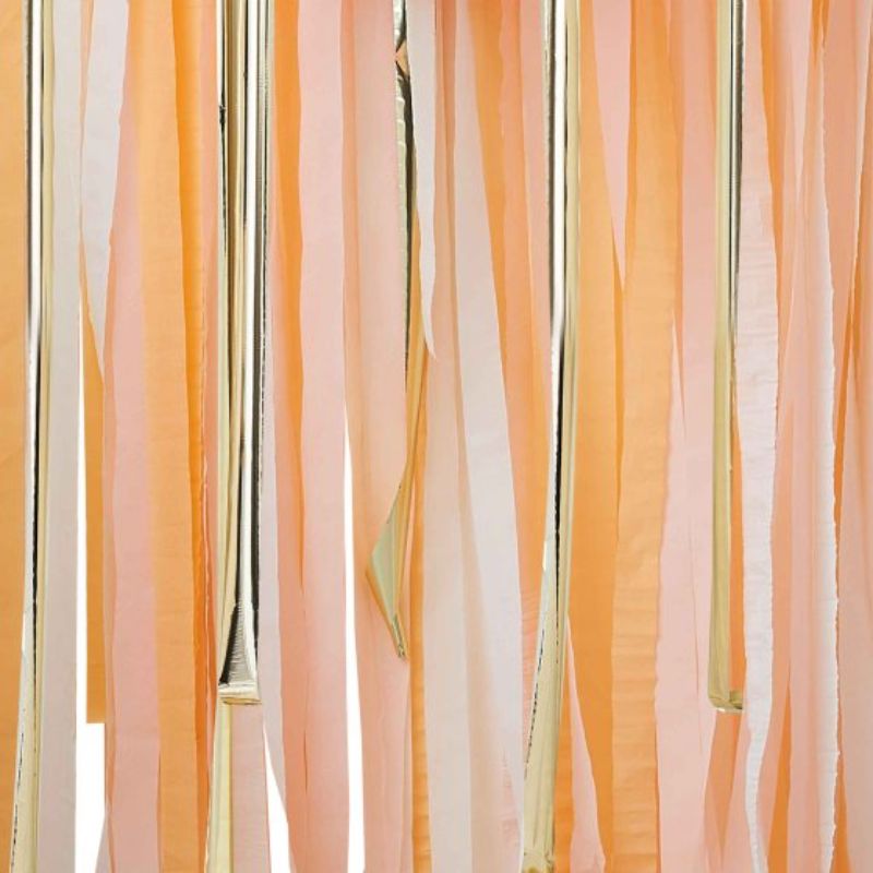 Elegant peach and gold backdrop for events, perfect for birthdays, baby showers, and weddings. Durable and stylish decoration.