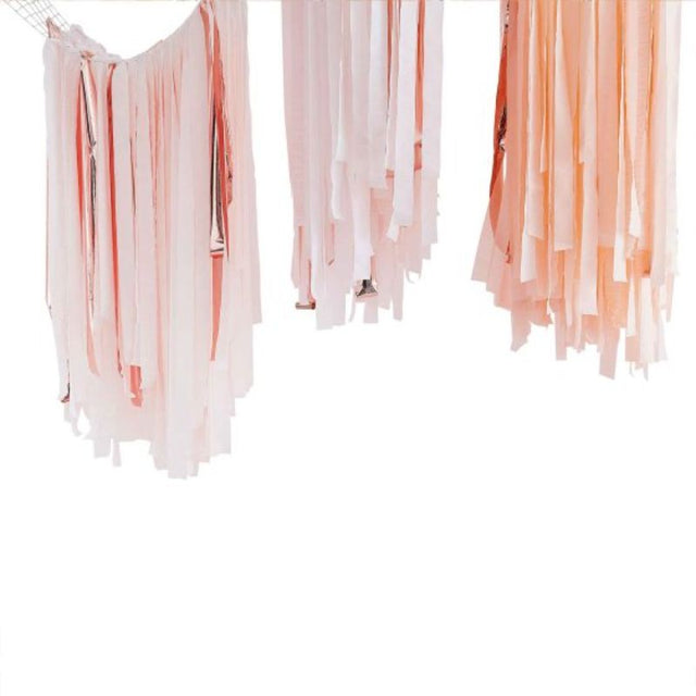 "Pink blush and rose gold streamer ceiling kit for vibrant party decor, ideal for birthdays and celebrations."