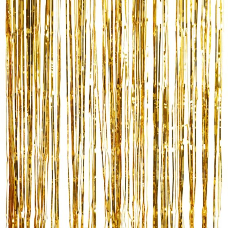 Gold Foil Fringe Curtain Decoration with metallic star design, perfect for adding glamour to parties and celebrations.