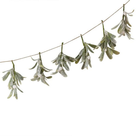 Nordic Noel Mistletoe Garland, 2m long with 8 detailed mistletoe sprigs, perfect for festive decor and holiday gatherings.