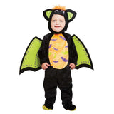 Adorable Iddy Biddy Bat costume for babies, featuring a romper, hat with ears, and felt wings for Halloween fun.