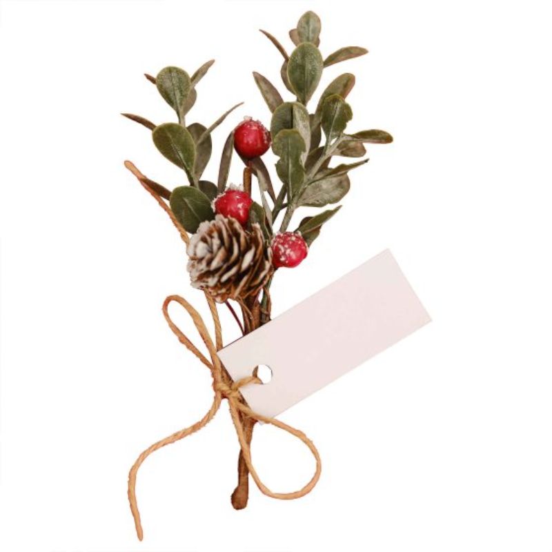 Rustic Red Place Card Holders with berry sprigs and twine for elegant dining, perfect for weddings and holidays. Pack of 6.