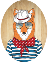 Plywood oval wall art featuring a playful fox design, enhancing any room with eco-friendly charm and easy hanging.