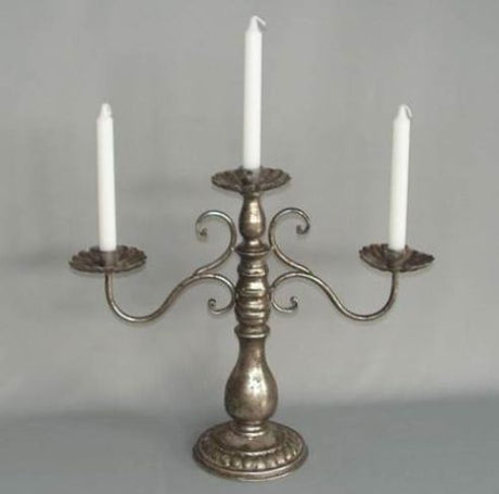 Elegant Triple Candelabra measuring 43x39cm, featuring three curved branches for a sophisticated candle display.
