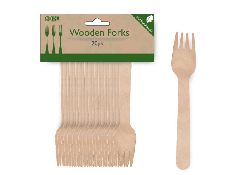 Eco-friendly MaxChoice wooden forks, 16x3.5 cm, ideal for any event, stylish, biodegradable, and sturdy for reliable use.
