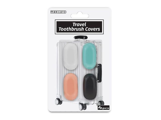 Transparent toothbrush shields in packs of four, ensuring hygiene and protection from dust and germs for healthy dental care.