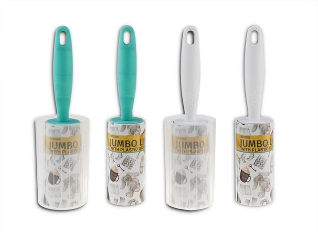 Jumbo Lint Roller set of 24, 5m sticky sheets, ideal for removing lint, dust, and pet hair from various surfaces.