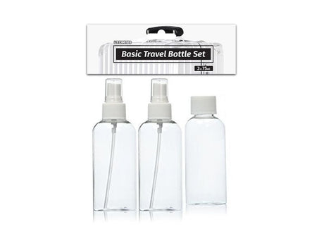 Set of 12 clear travel bottles (75ml each) for toiletries, ideal for organized packing and TSA-compliant travel.