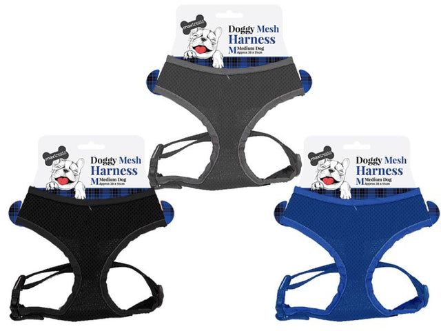 Assorted breathable mesh dog harnesses for small to medium dogs, designed for comfort and safety during walks.